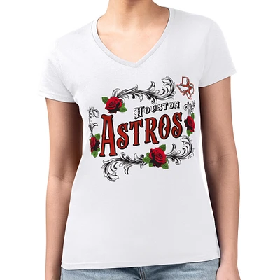 Women's G-III 4Her by Carl Banks White Houston Astros Super-Slim Fit Lightweight Retro Roses V-Neck T-Shirt