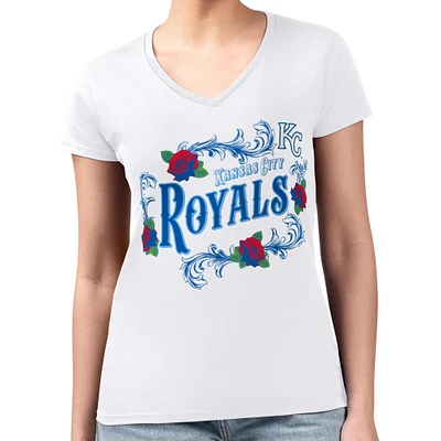 Women's G-III 4Her by Carl Banks White Kansas City Royals Super-Slim Fit Lightweight Retro Roses V-Neck T-Shirt