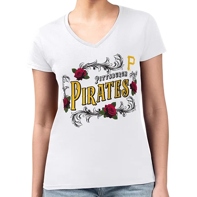 Women's G-III 4Her by Carl Banks White Pittsburgh Pirates Super-Slim Fit Lightweight Retro Roses V-Neck T-Shirt