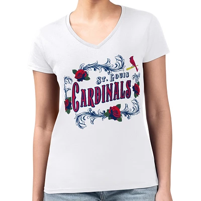 Women's G-III 4Her by Carl Banks White St. Louis Cardinals Super-Slim Fit Lightweight Retro Roses V-Neck T-Shirt