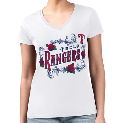 Women's G-III 4Her by Carl Banks White Texas Rangers Super-Slim Fit Lightweight Retro Roses V-Neck T-Shirt
