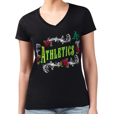 Women's G-III 4Her by Carl Banks Black Athletics Super-Slim Fit Lightweight Retro Roses V-Neck T-Shirt