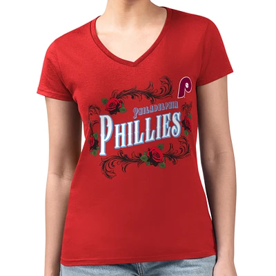 Women's G-III 4Her by Carl Banks Red Philadelphia Phillies Super-Slim Fit Lightweight Retro Roses V-Neck T-Shirt