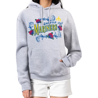 Women's G-III 4Her by Carl Banks Gray Seattle Mariners Retro Roses Fleece Pullover Hoodie