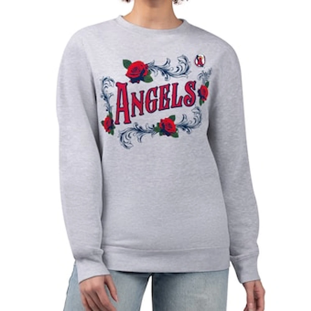 Women's G-III 4Her by Carl Banks Gray Los Angeles Angels Retro Roses Fleece Pullover Sweatshirt