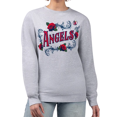Women's G-III 4Her by Carl Banks Gray Los Angeles Angels Retro Roses Fleece Pullover Sweatshirt