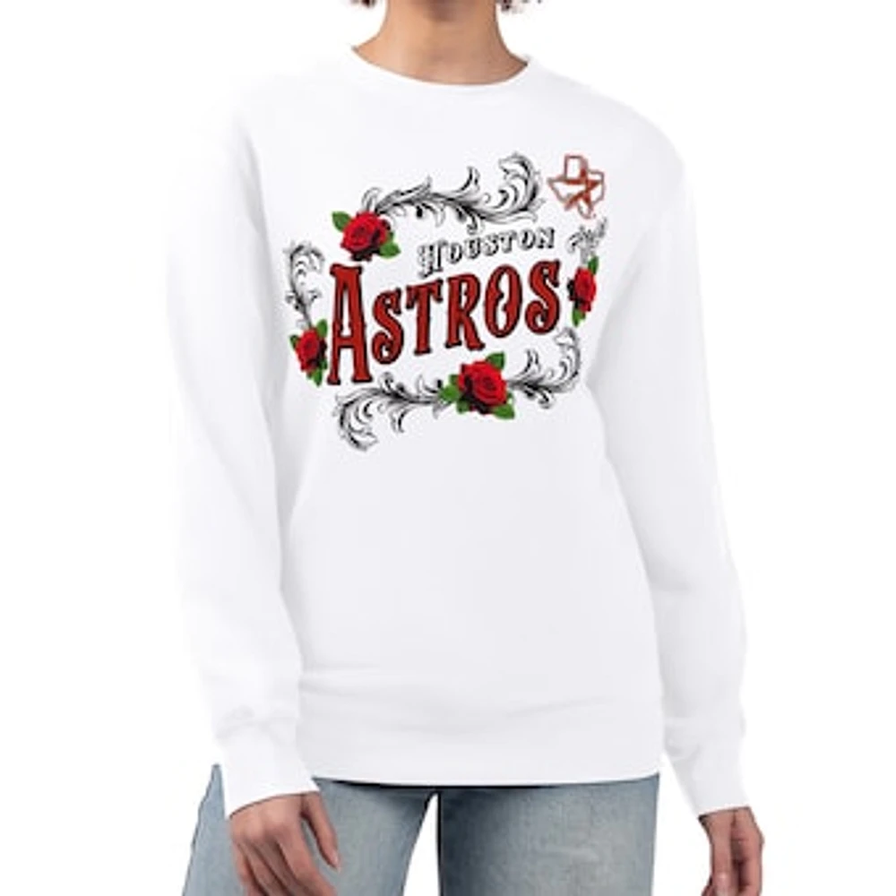 Women's G-III 4Her by Carl Banks White Houston Astros Retro Roses Fleece Pullover Sweatshirt
