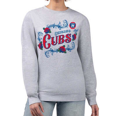 Women's G-III 4Her by Carl Banks Gray Chicago Cubs Retro Roses Fleece Pullover Sweatshirt
