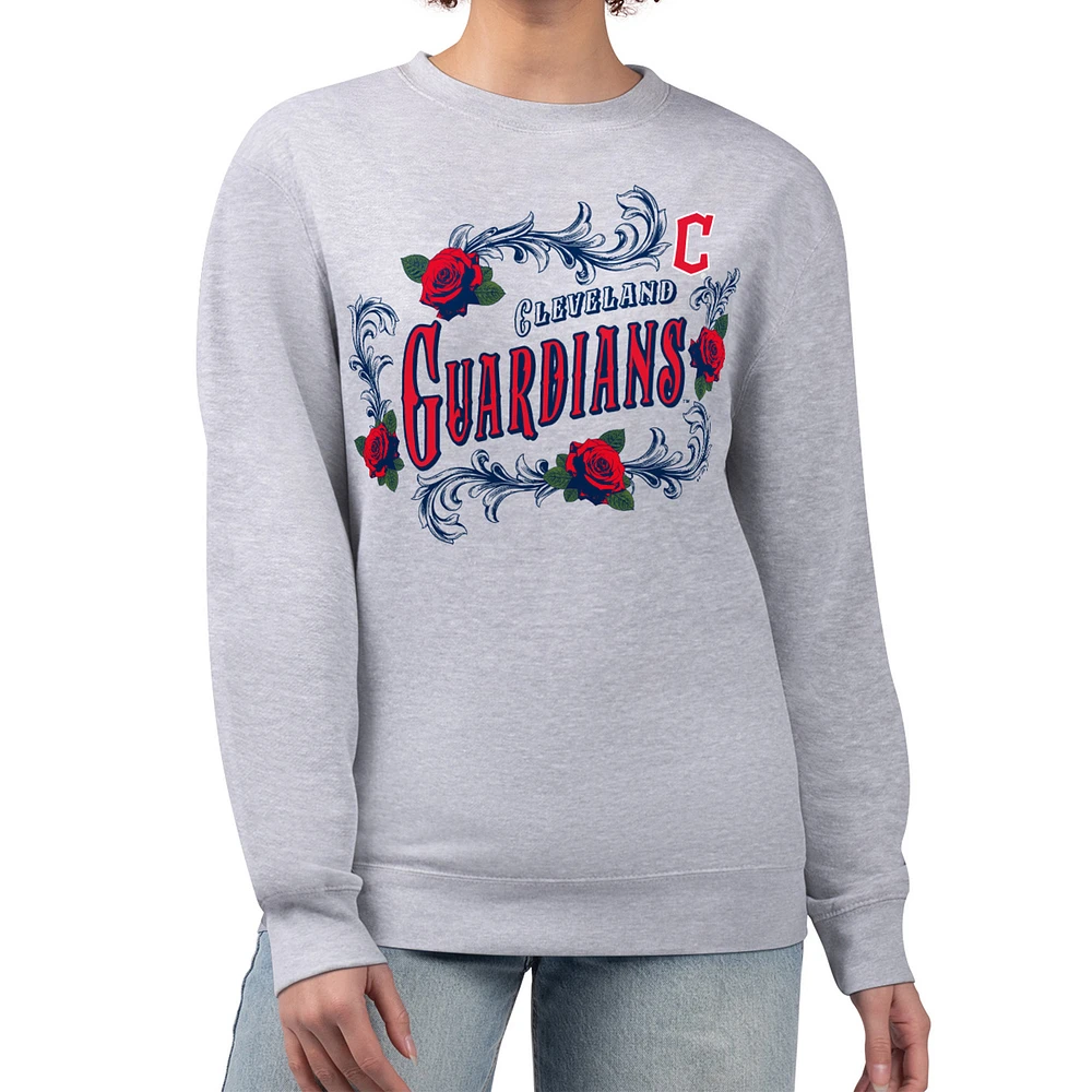Women's G-III 4Her by Carl Banks Gray Cleveland Guardians Retro Roses Fleece Pullover Sweatshirt