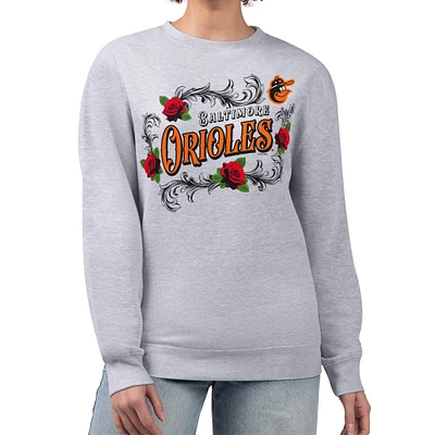 Women's G-III 4Her by Carl Banks Gray Baltimore Orioles Retro Roses Fleece Pullover Sweatshirt