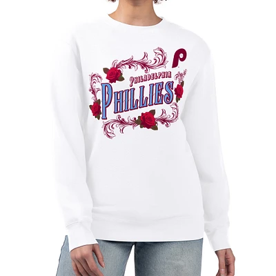 Women's G-III 4Her by Carl Banks White Philadelphia Phillies Retro Roses Fleece Pullover Sweatshirt
