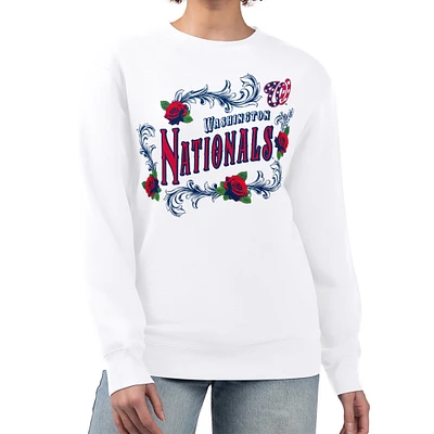 Women's G-III 4Her by Carl Banks White Washington Nationals Retro Roses Fleece Pullover Sweatshirt