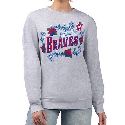 Women's G-III 4Her by Carl Banks Gray Atlanta Braves Retro Roses Fleece Pullover Sweatshirt