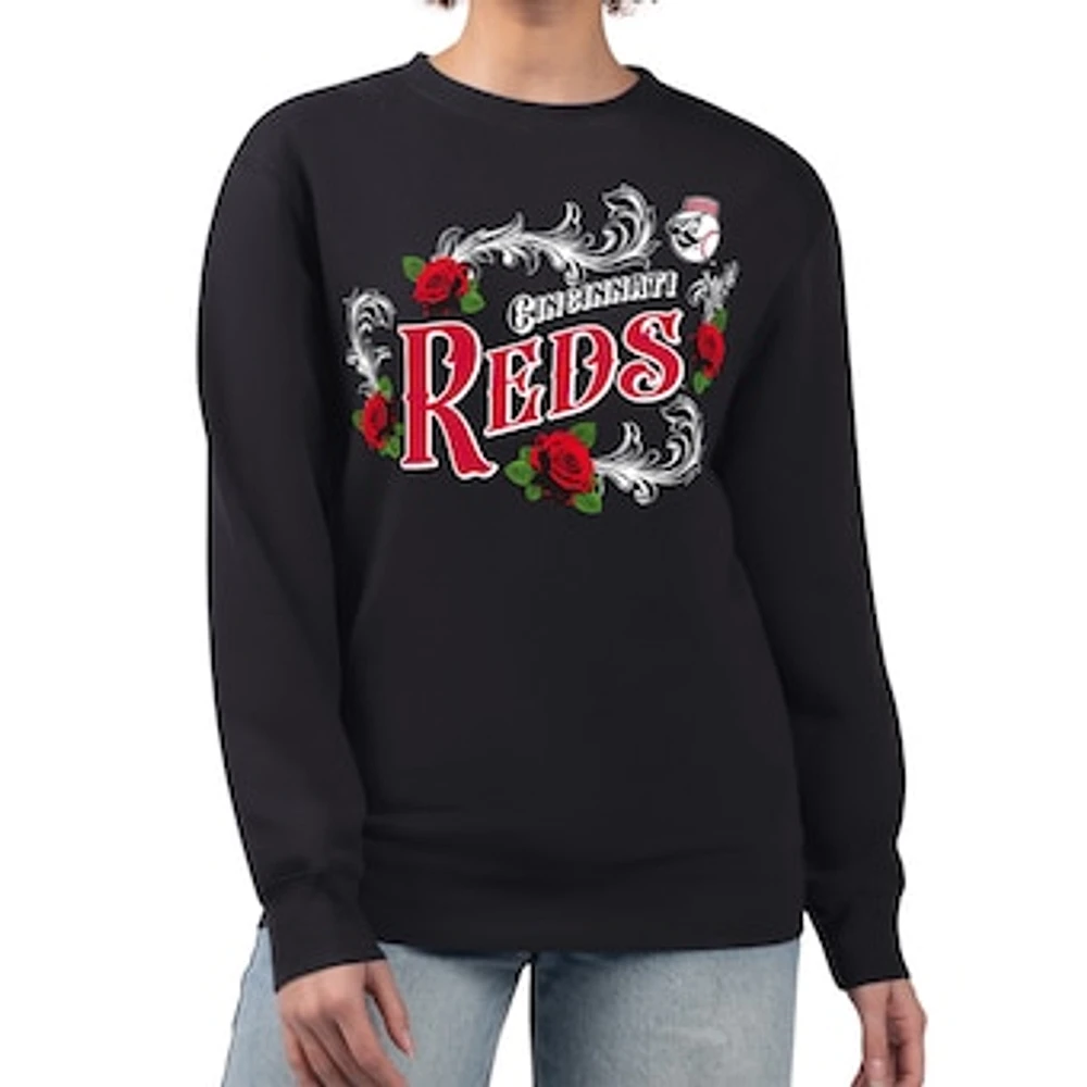 Women's G-III 4Her by Carl Banks Black Cincinnati Reds Retro Roses Fleece Pullover Sweatshirt