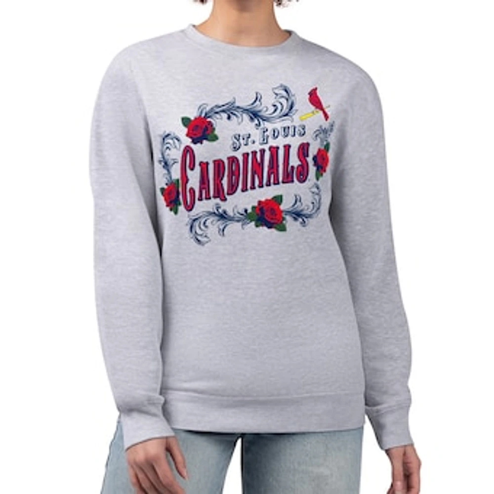 Women's G-III 4Her by Carl Banks Gray St. Louis Cardinals Retro Roses Fleece Pullover Sweatshirt