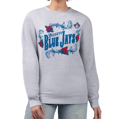 Women's G-III 4Her by Carl Banks Gray Toronto Blue Jays Retro Roses Fleece Pullover Sweatshirt