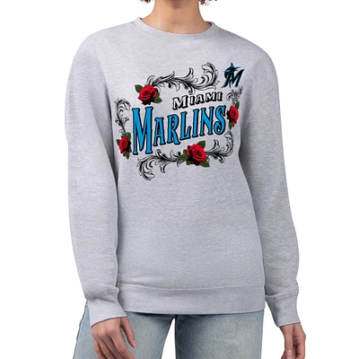 Women's G-III 4Her by Carl Banks Gray Miami Marlins Retro Roses Fleece Pullover Sweatshirt