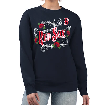 Women's G-III 4Her by Carl Banks Navy Boston Red Sox Retro Roses Fleece Pullover Sweatshirt