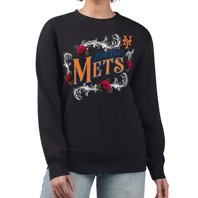 Women's G-III 4Her by Carl Banks Black New York Mets Retro Roses Fleece Pullover Sweatshirt