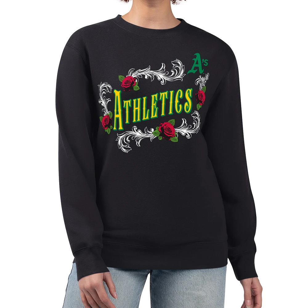 Women's G-III 4Her by Carl Banks Black Athletics Retro Roses Fleece Pullover Sweatshirt