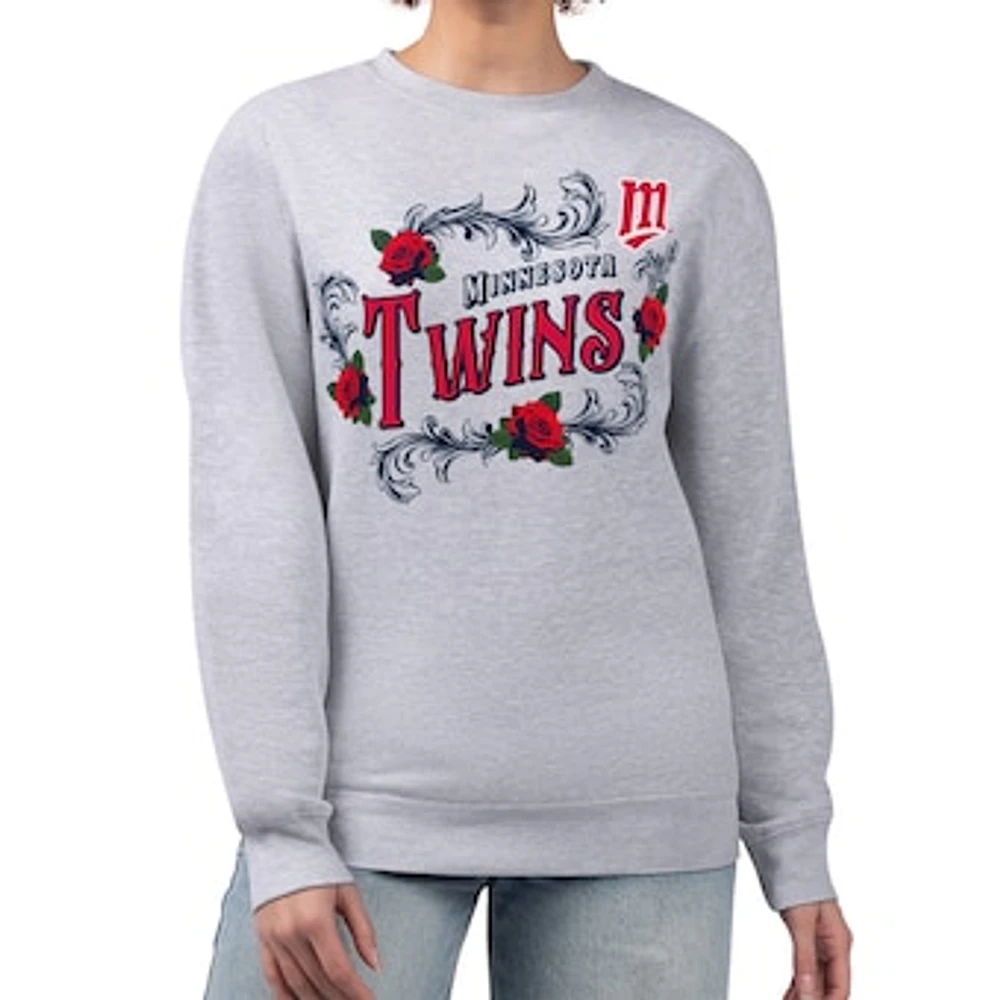 Women's G-III 4Her by Carl Banks Gray Minnesota Twins Retro Roses Fleece Pullover Sweatshirt
