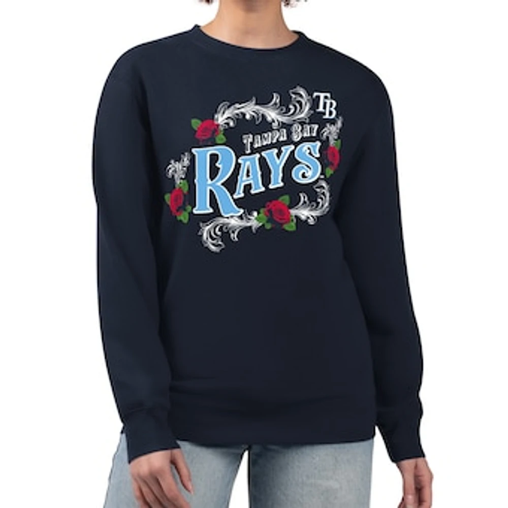 Women's G-III 4Her by Carl Banks Navy Tampa Bay Rays Retro Roses Fleece Pullover Sweatshirt