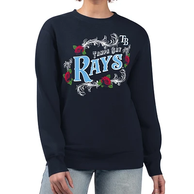Women's G-III 4Her by Carl Banks Navy Tampa Bay Rays Retro Roses Fleece Pullover Sweatshirt