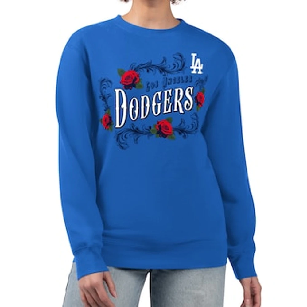 Women's G-III 4Her by Carl Banks Royal Los Angeles Dodgers Retro Roses Fleece Pullover Sweatshirt