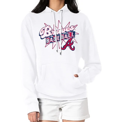 Women's Starter White Atlanta Braves Drive-In Pullover Hoodie