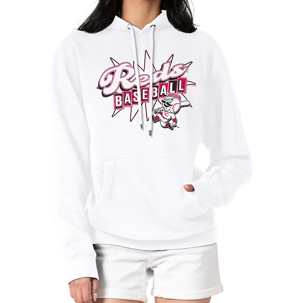 Women's Starter White Cincinnati Reds Drive-In Pullover Hoodie