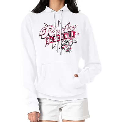 Women's Starter White Cincinnati Reds Drive-In Pullover Hoodie