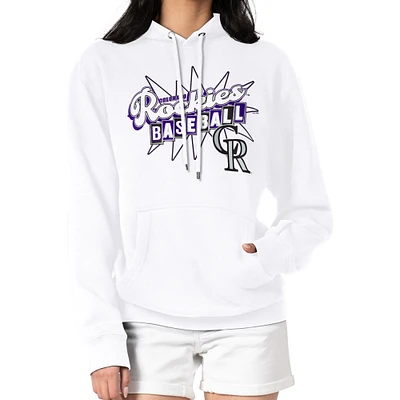 Women's Starter White Colorado Rockies Drive-In Pullover Hoodie