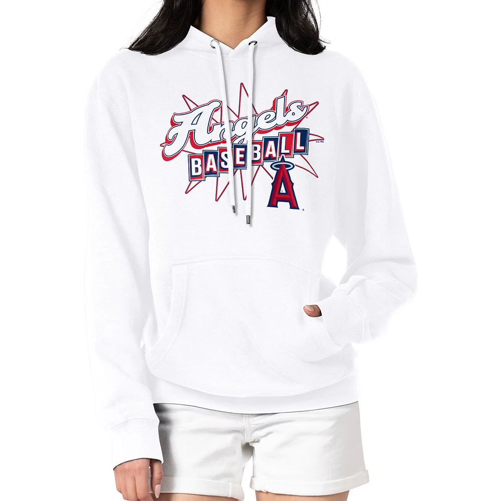 Women's Starter White Los Angeles Angels Drive-In Pullover Hoodie