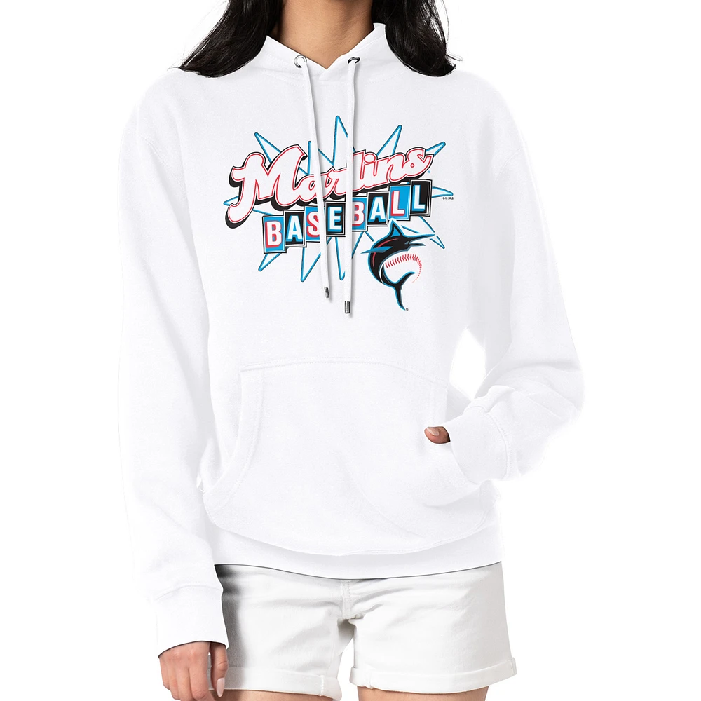 Women's Starter White Miami Marlins Drive-In Pullover Hoodie