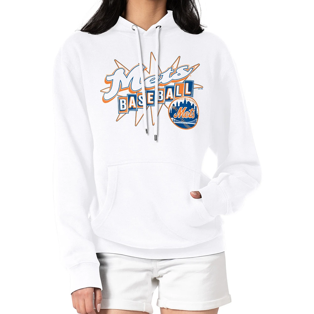 Women's Starter White New York Mets Drive-In Pullover Hoodie