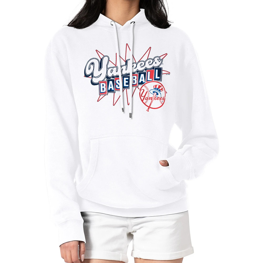 Women's Starter White New York Yankees Drive-In Pullover Hoodie