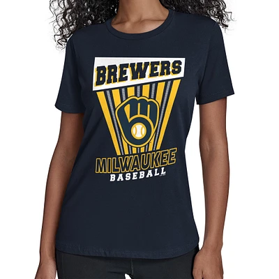 Women's Starter Navy Milwaukee Brewers Poster Print T-Shirt