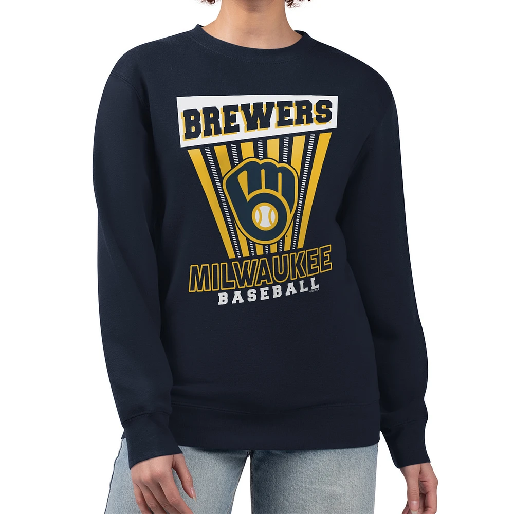 Women's Starter Navy Milwaukee Brewers Poster Print Pullover Sweatshirt