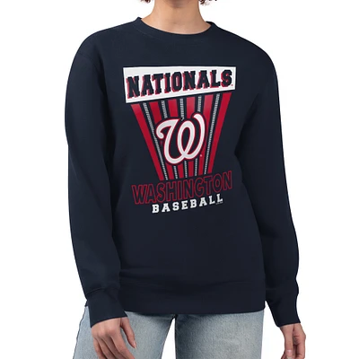 Women's Starter Navy Washington Nationals Poster Print Pullover Sweatshirt
