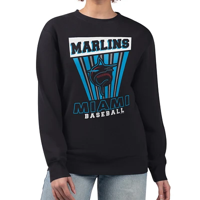 Women's Starter Black Miami Marlins Poster Print Pullover Sweatshirt