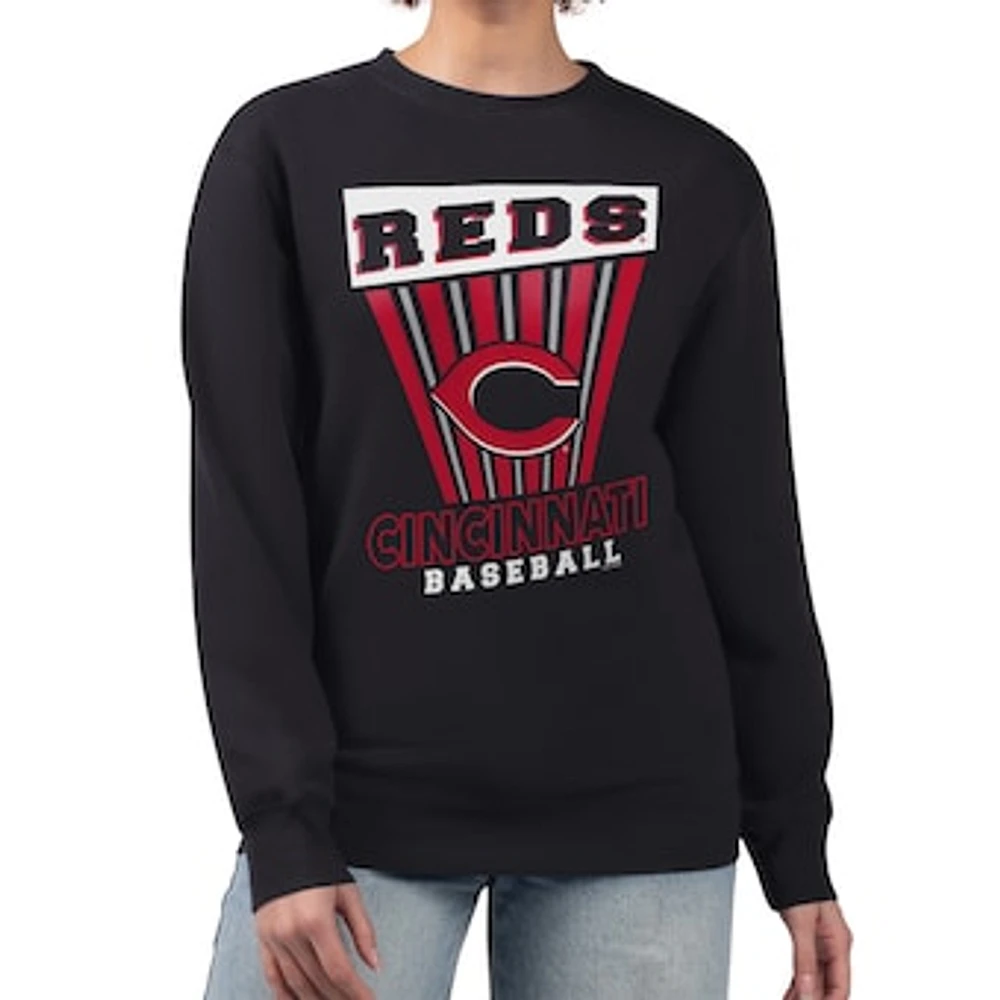 Women's Starter Black Cincinnati Reds Poster Print Pullover Sweatshirt