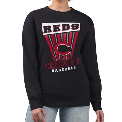 Women's Starter Black Cincinnati Reds Poster Print Pullover Sweatshirt
