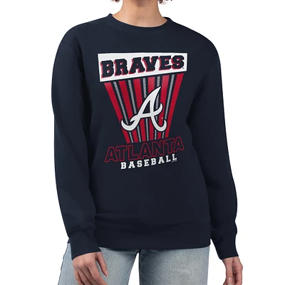 Women's Starter Navy Atlanta Braves Poster Print Pullover Sweatshirt