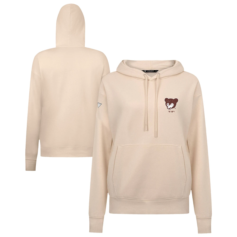 Women's Levelwear Khaki Chicago Cubs Cooperstown Collection Adorn Core Logo Pullover Hoodie