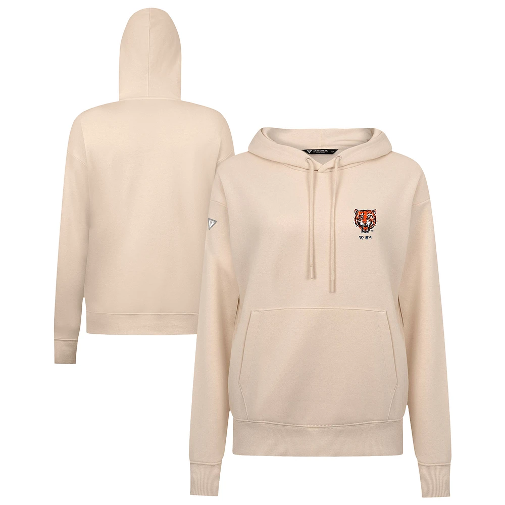 Women's Levelwear Khaki Detroit Tigers Cooperstown Collection Adorn Core Logo Pullover Hoodie