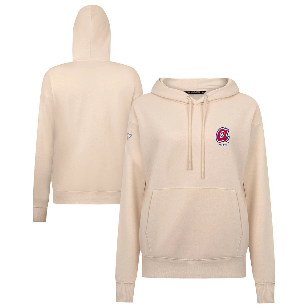 Women's Levelwear Khaki Atlanta Braves Cooperstown Collection Adorn Core Logo Pullover Hoodie