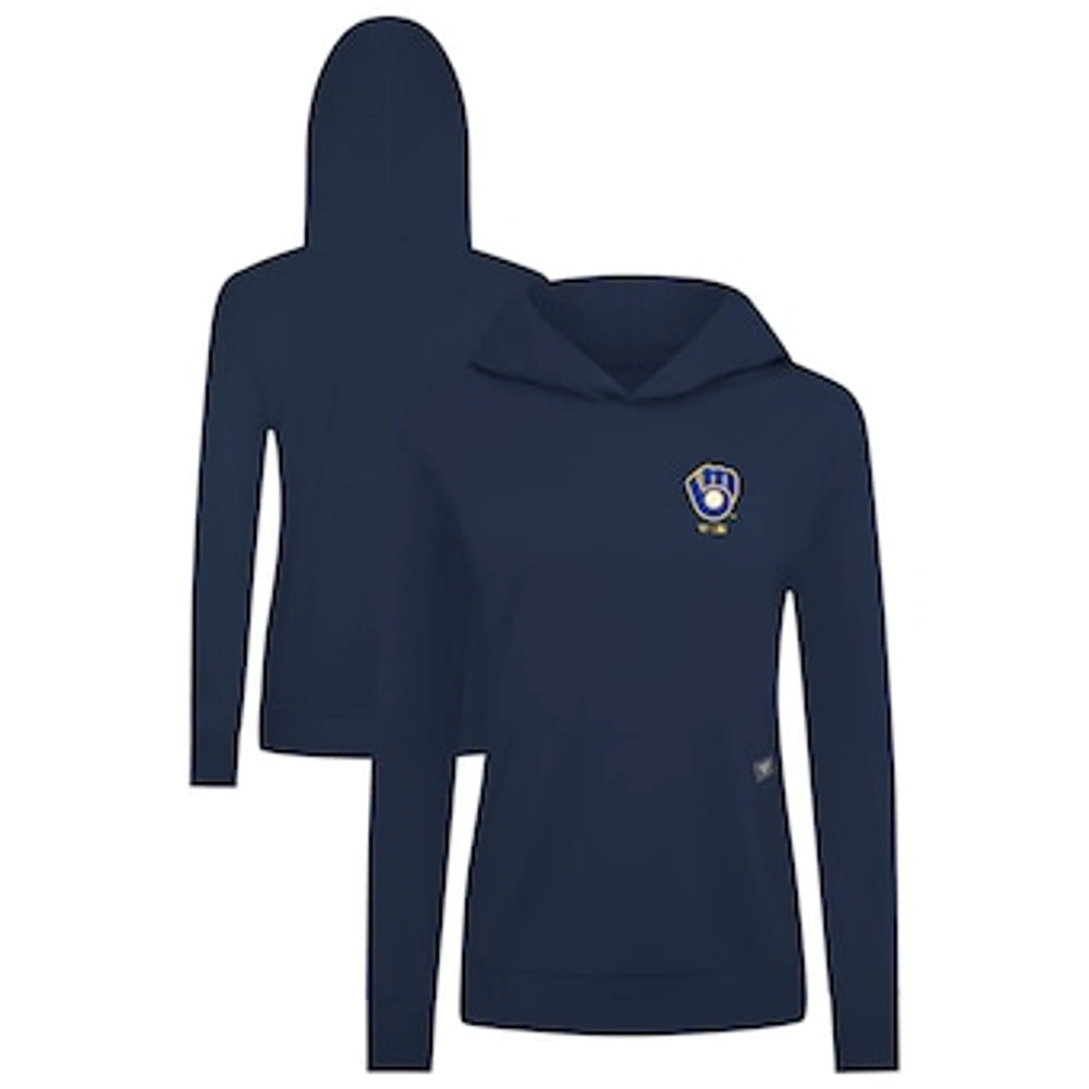 Women's Levelwear Navy Milwaukee Brewers Cooperstown Collection Relay Core Logo Pullover Hoodie