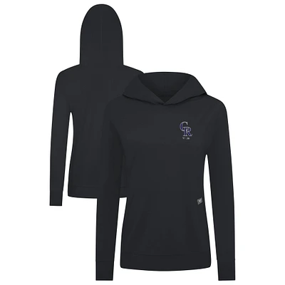 Women's Levelwear Black Colorado Rockies Cooperstown Collection Relay Core Logo Pullover Hoodie