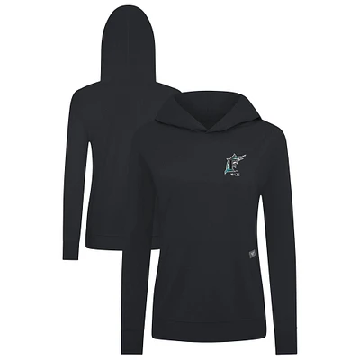 Women's Levelwear Black Florida Marlins Cooperstown Collection Relay Core Logo Pullover Hoodie