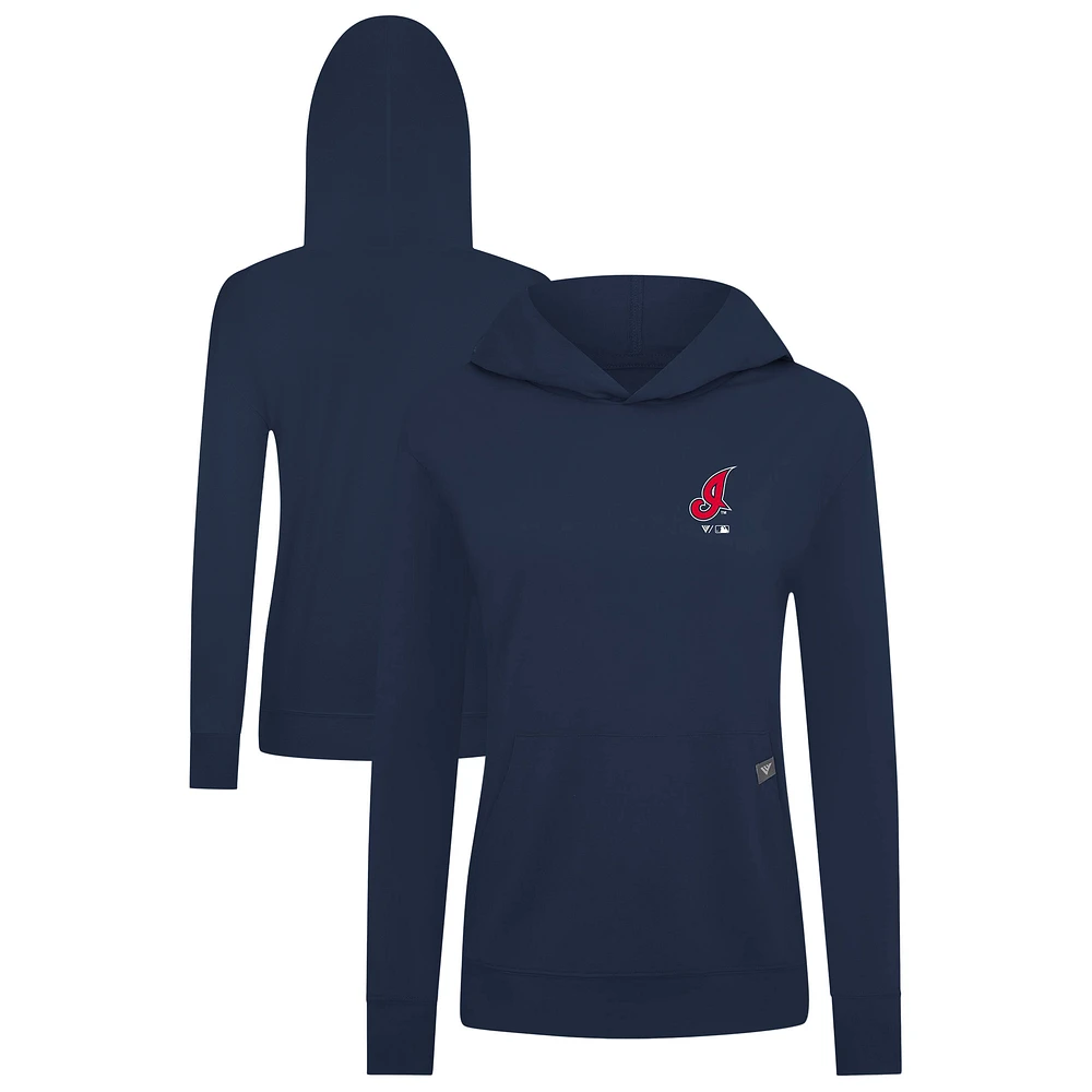 Women's Levelwear Navy Cleveland Indians Cooperstown Collection Relay Core Logo Pullover Hoodie